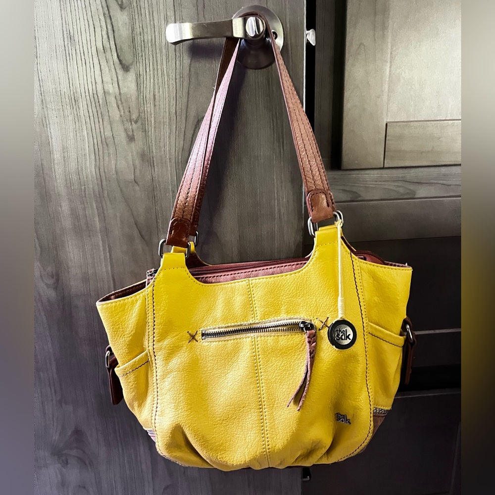 The Sak Yellow Leather Shoulder Bag with Brown Straps